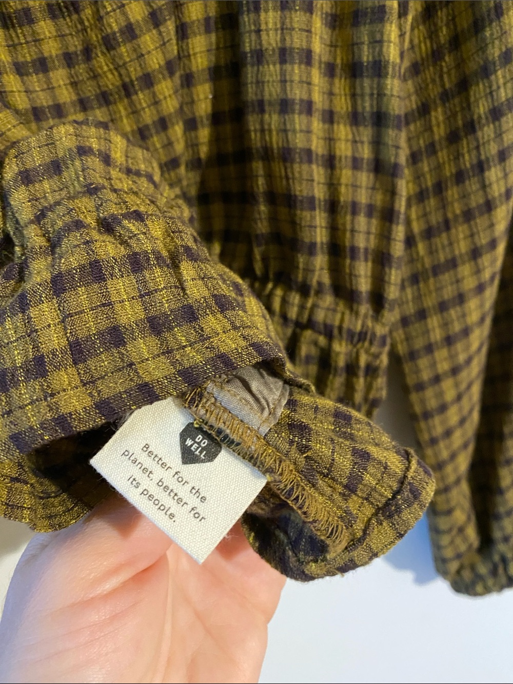 Madewell Mustard Plaid Off-Shoulder Peasant Top - Picture 5 of 5